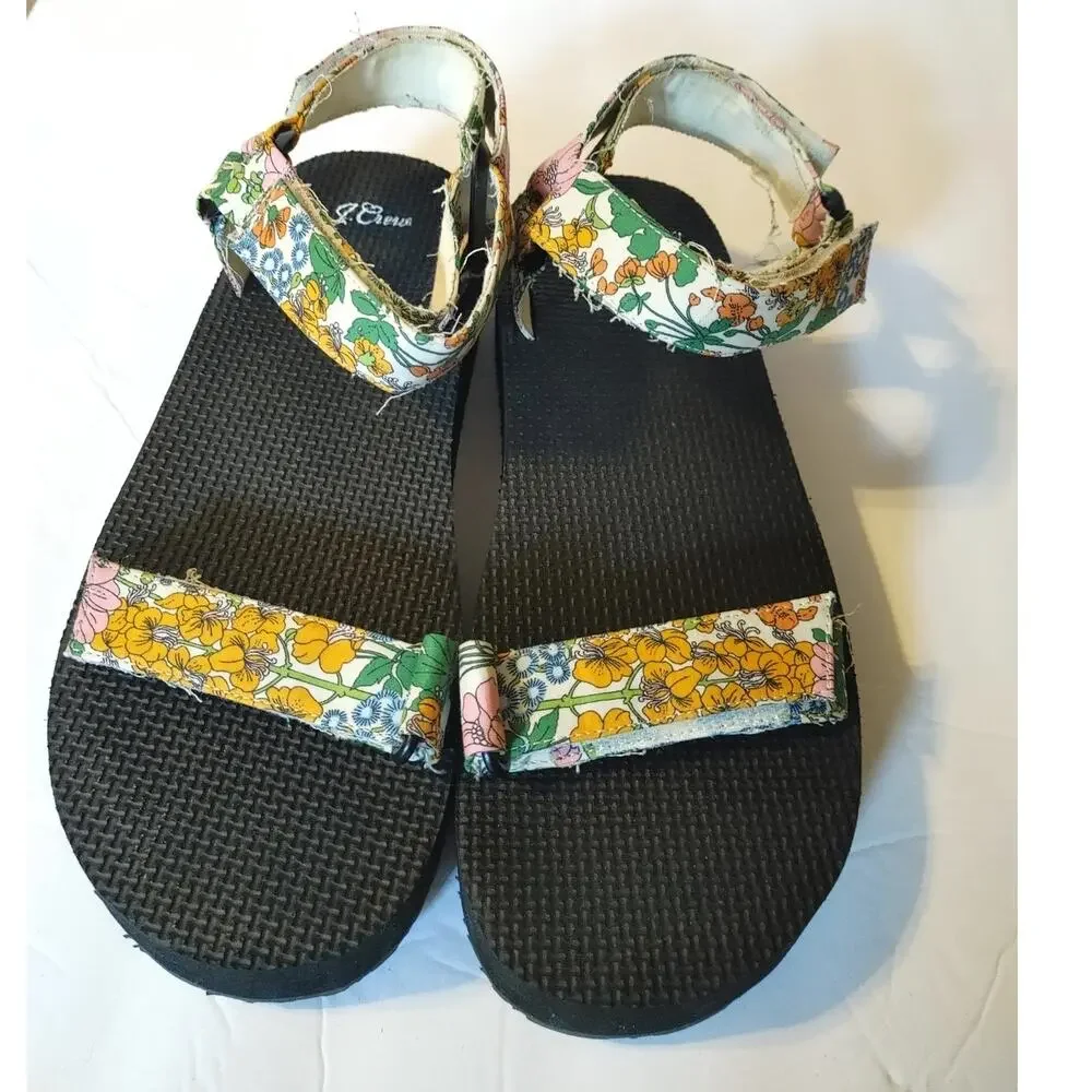 J. Crew Sandals Sporty Strap Velcro Sz 8.5 Floral - Picture 2 of 5